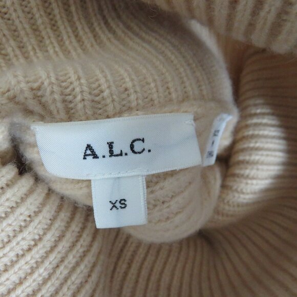ALC Size XS Rory Turtleneck Ribbed Keyhole Back Wool Cashmere Sweater Asymmetric - Picture 2 of 8